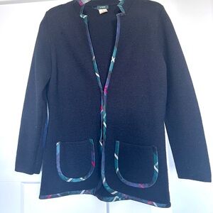 J. Crew Black Sweater with Tartan Plaid Trim